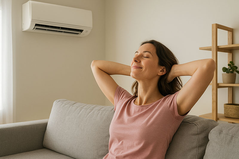 A Bettendorf homeowner enjoys cool air indoors after professional AC repair.